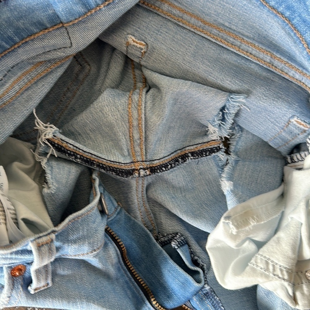 Levi’s Frayed Hem Blue Denim Cutoffs Festival High Waist Stretchy 26 Jean Shorts - Picture 14 of 16